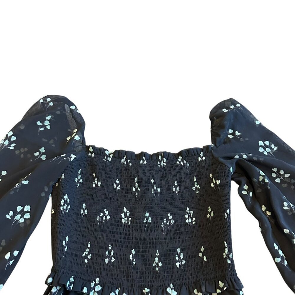 Wilfred Aritzia Tempest Dress Black Aqua Print Long Sleeve Mini Length Size XS - Picture 3 of 15